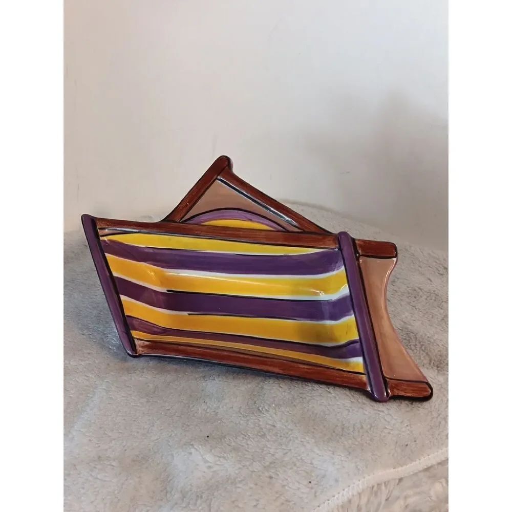 Clay Art Purple and Yellow Beachy Ceramic Snack Tray / Trinket Dish